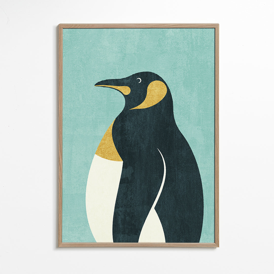 Pingvinillustration på blå baggrund