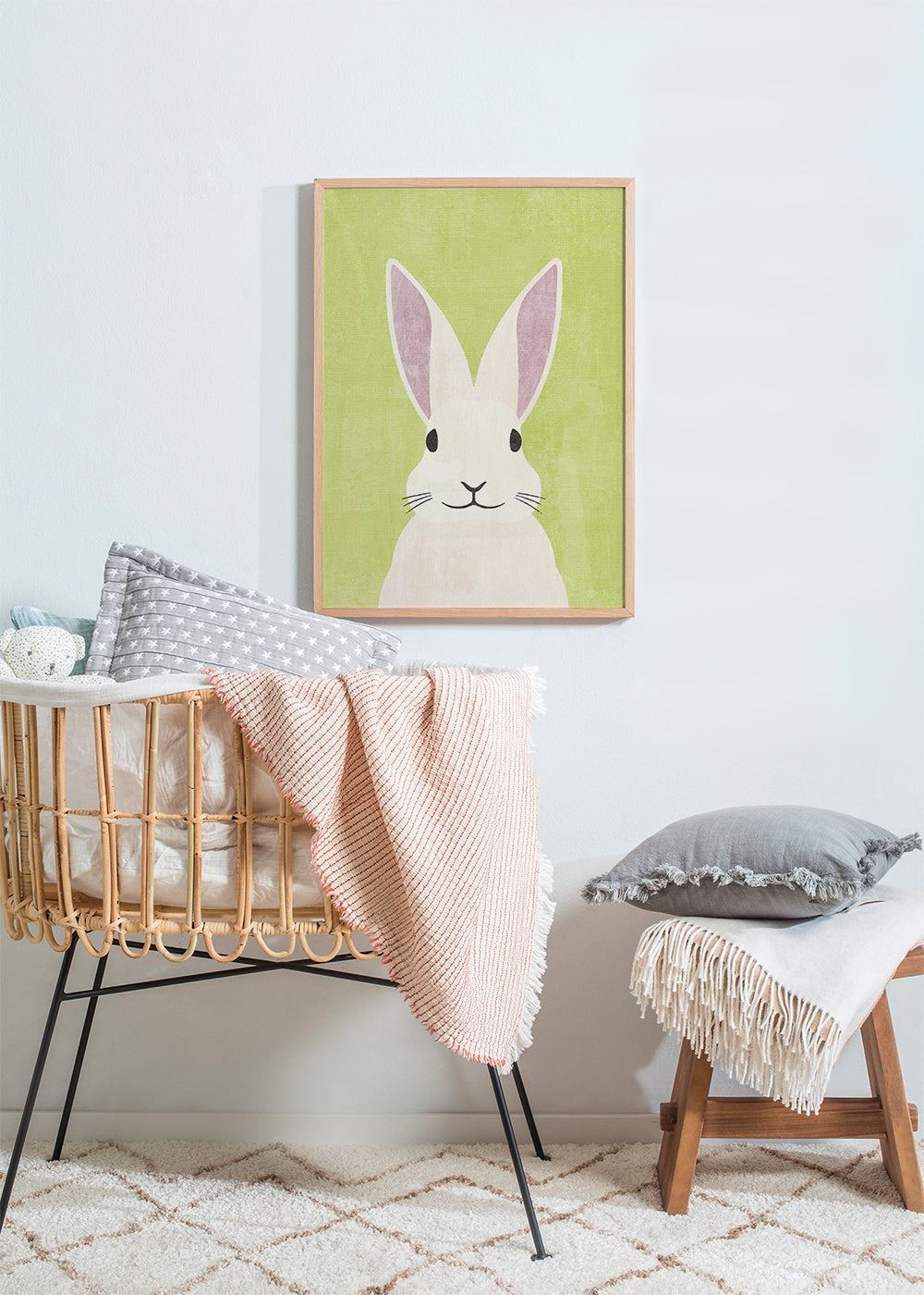 Kaninillustration i blide pastelfarver