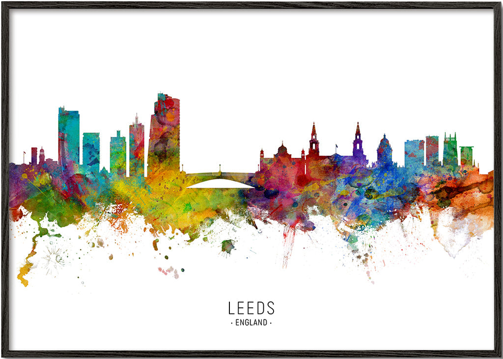 Rejseplakat Leeds skyline akvarel