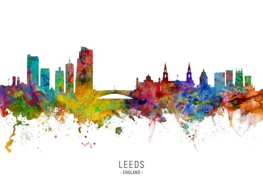 Rejseplakat Leeds skyline akvarel