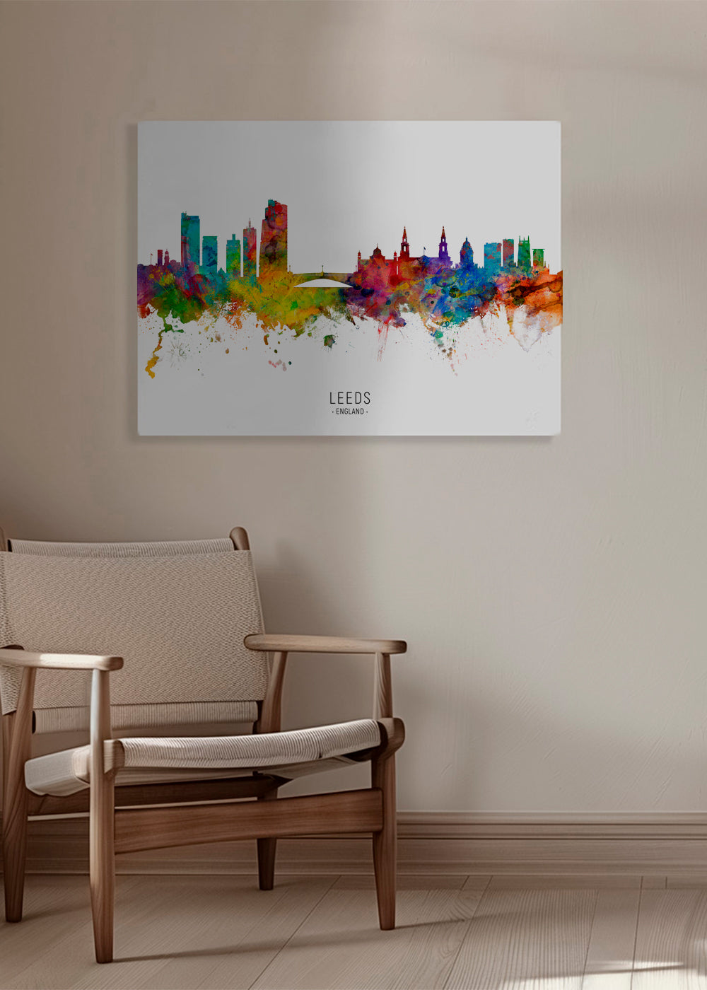 Rejseplakat Leeds skyline akvarel