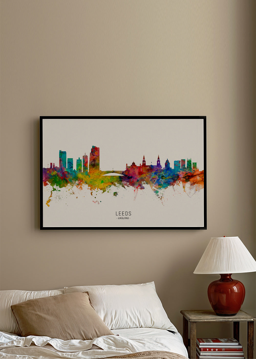 Rejseplakat Leeds skyline akvarel