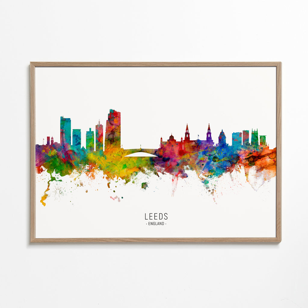 Rejseplakat Leeds skyline akvarel