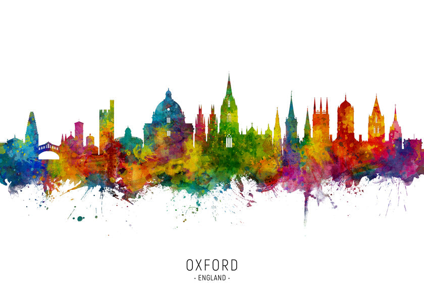 Kunstplakat Oxford skyline farverig