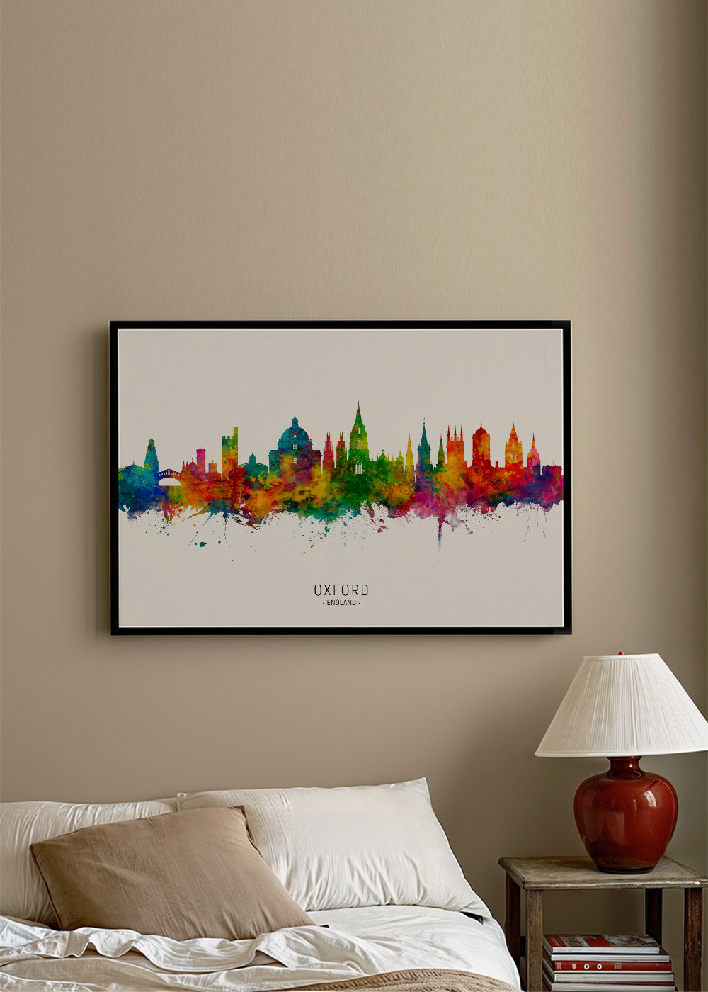 Kunstplakat Oxford skyline farverig