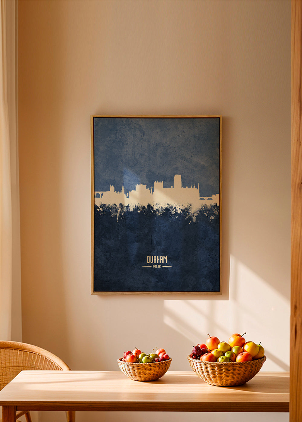 Kunsttryk Durham skyline i blå