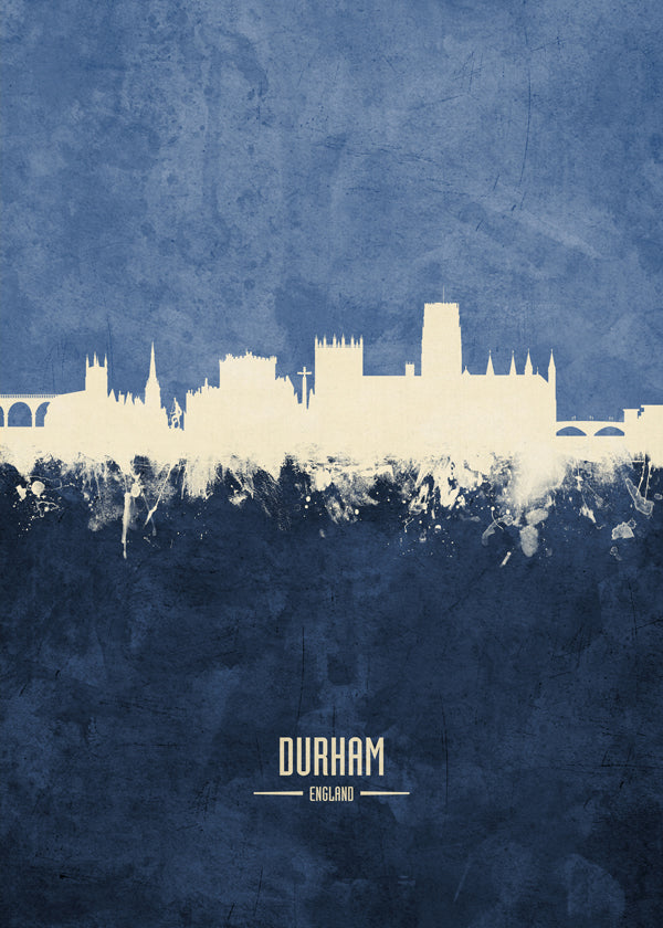 Kunsttryk Durham skyline i blå
