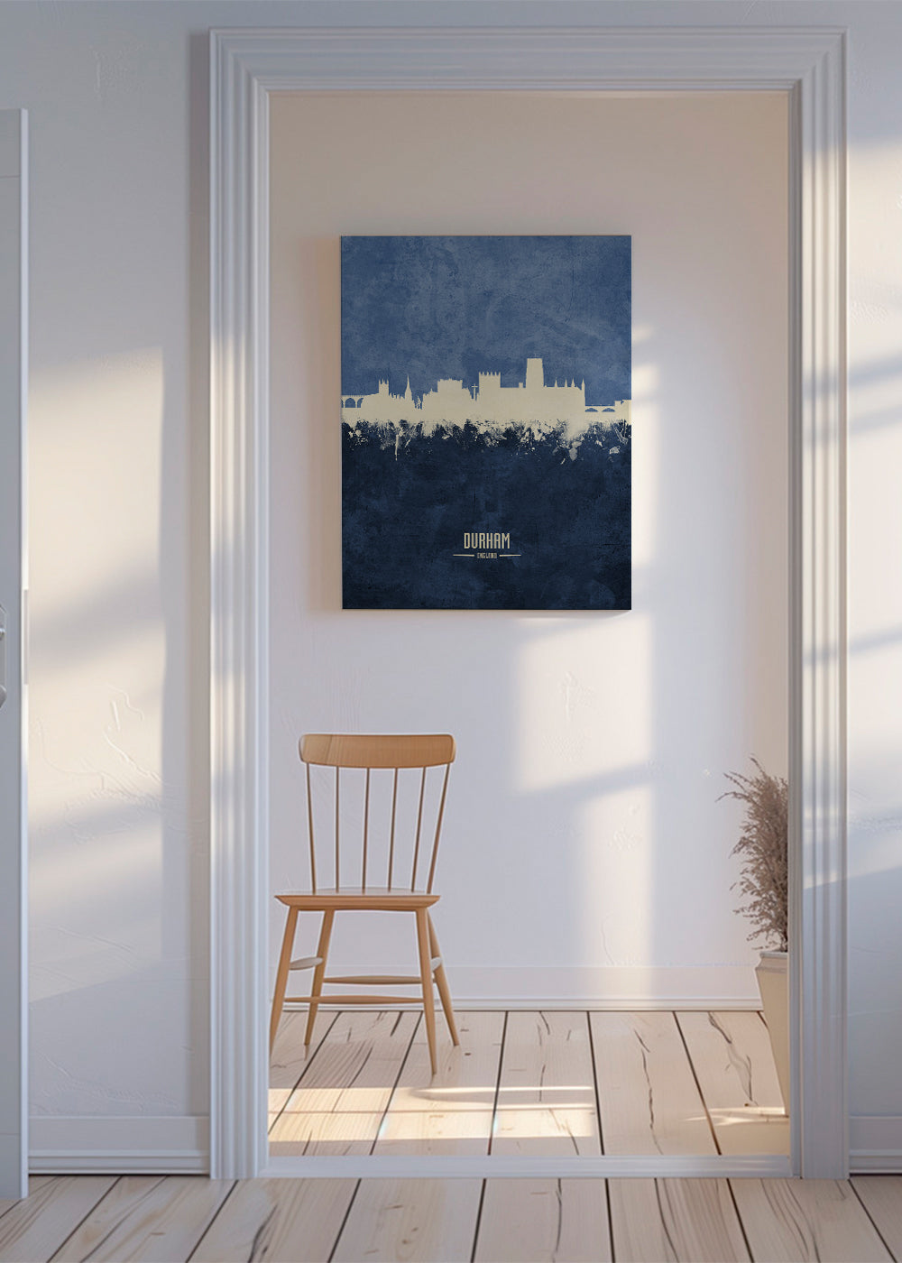 Kunsttryk Durham skyline i blå