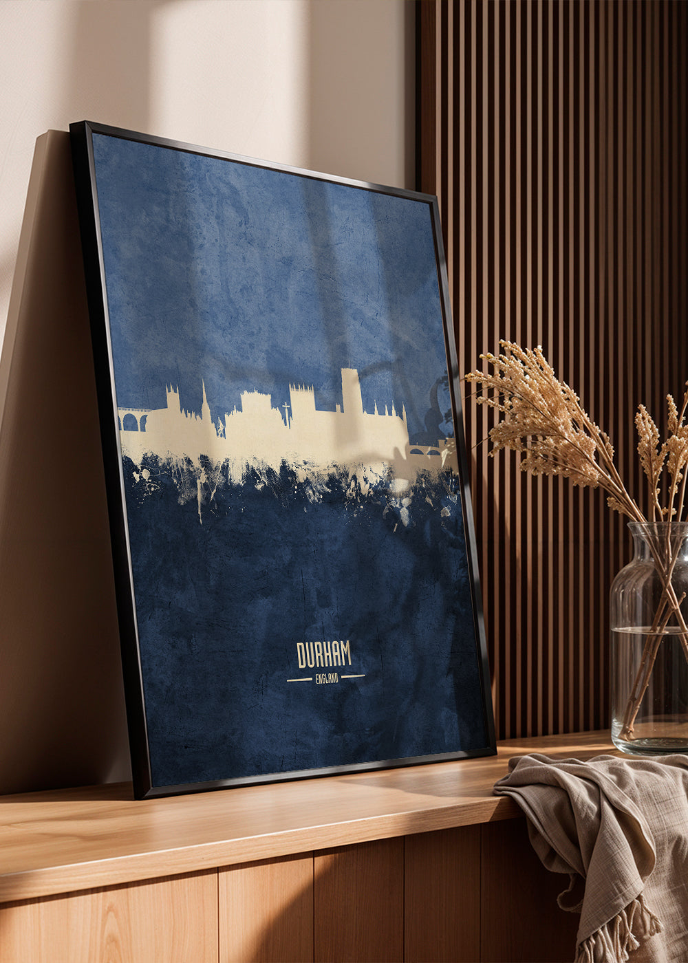 Kunsttryk Durham skyline i blå