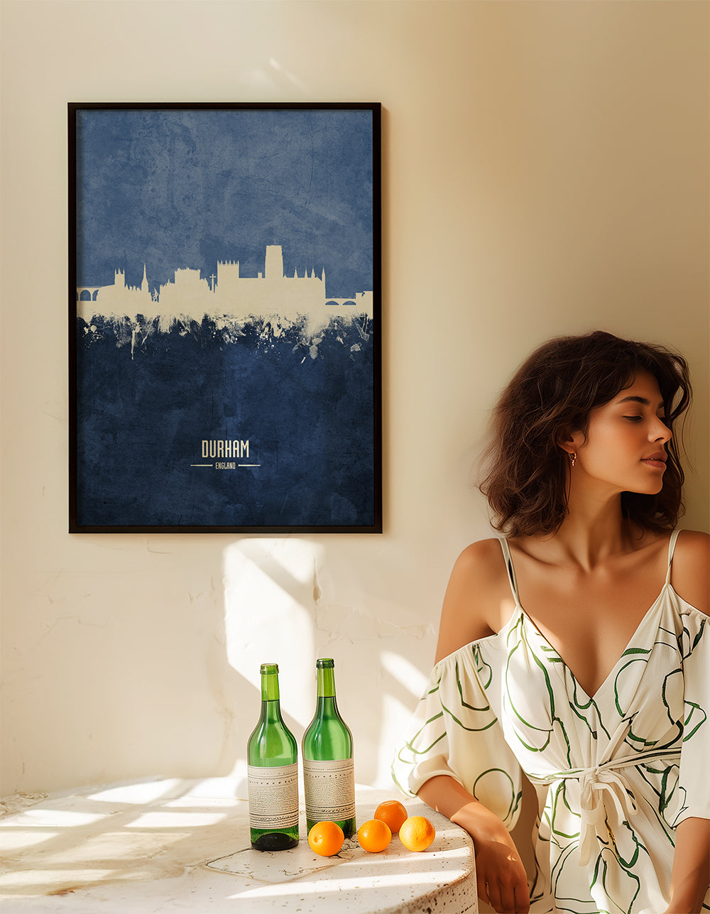 Kunsttryk Durham skyline i blå