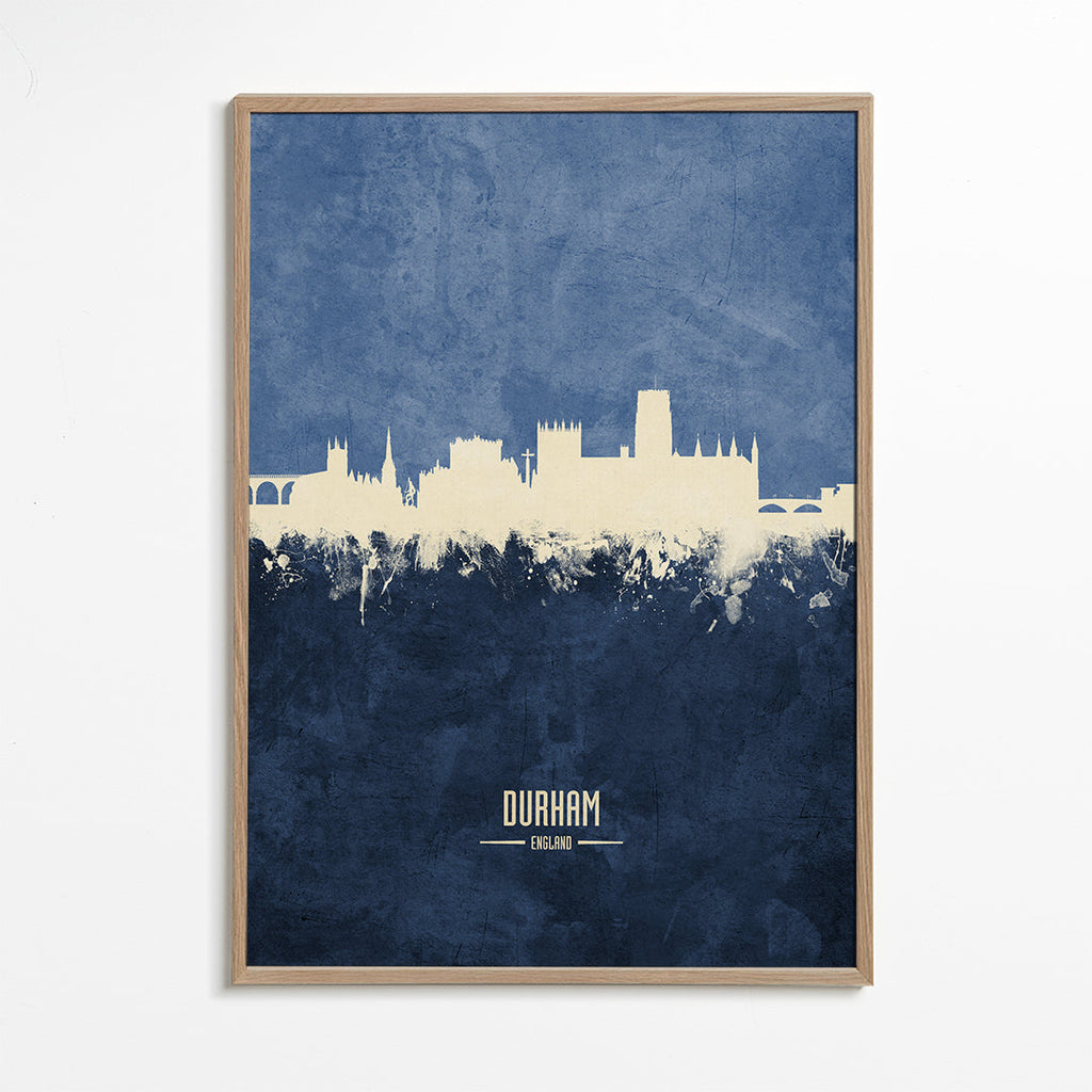 Kunsttryk Durham skyline i blå