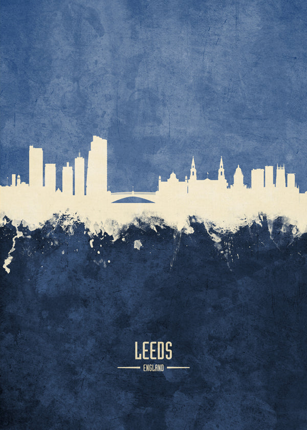 Byplakat: Leeds skyline i blå