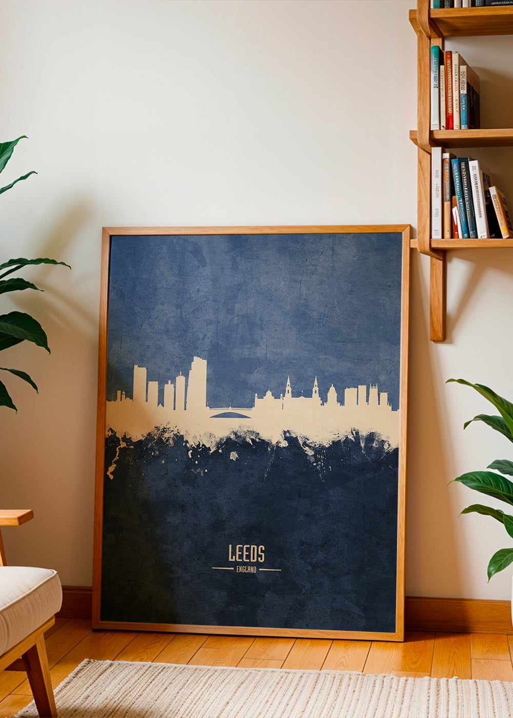 Byplakat: Leeds skyline i blå