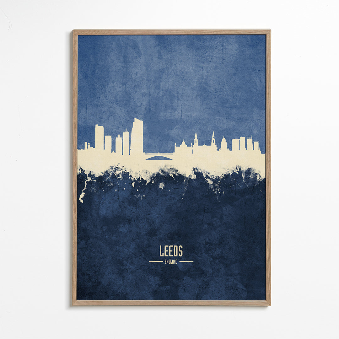 Byplakat: Leeds skyline i blå