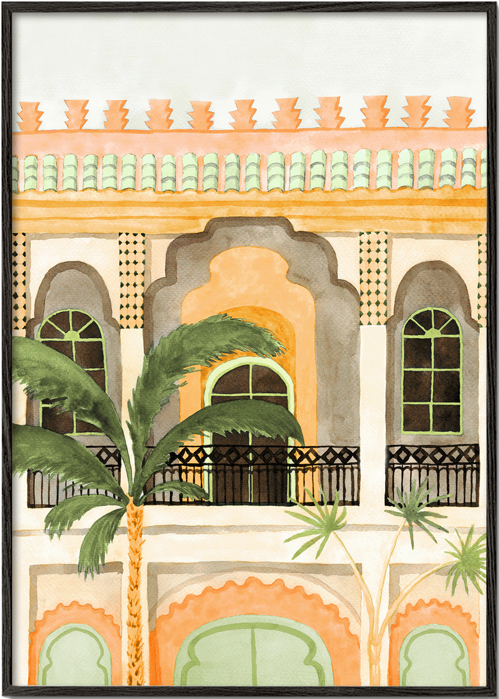 Køkkenkunst: riad-facade i akvarel