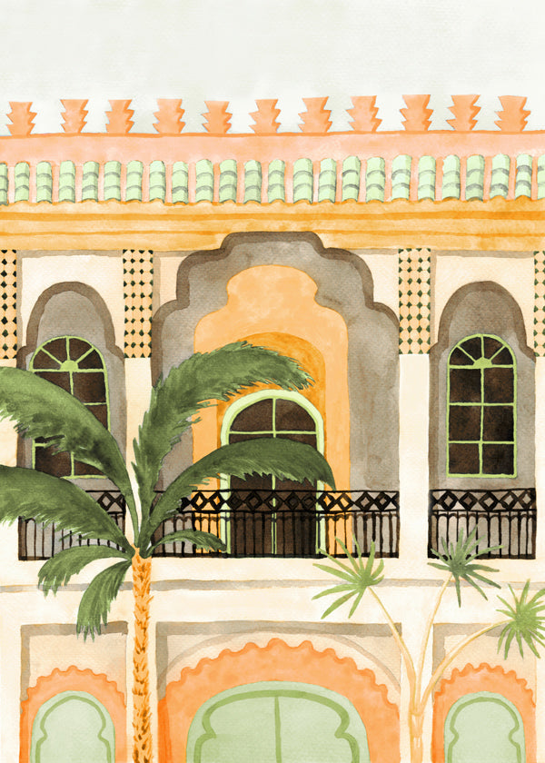 Køkkenkunst: riad-facade i akvarel