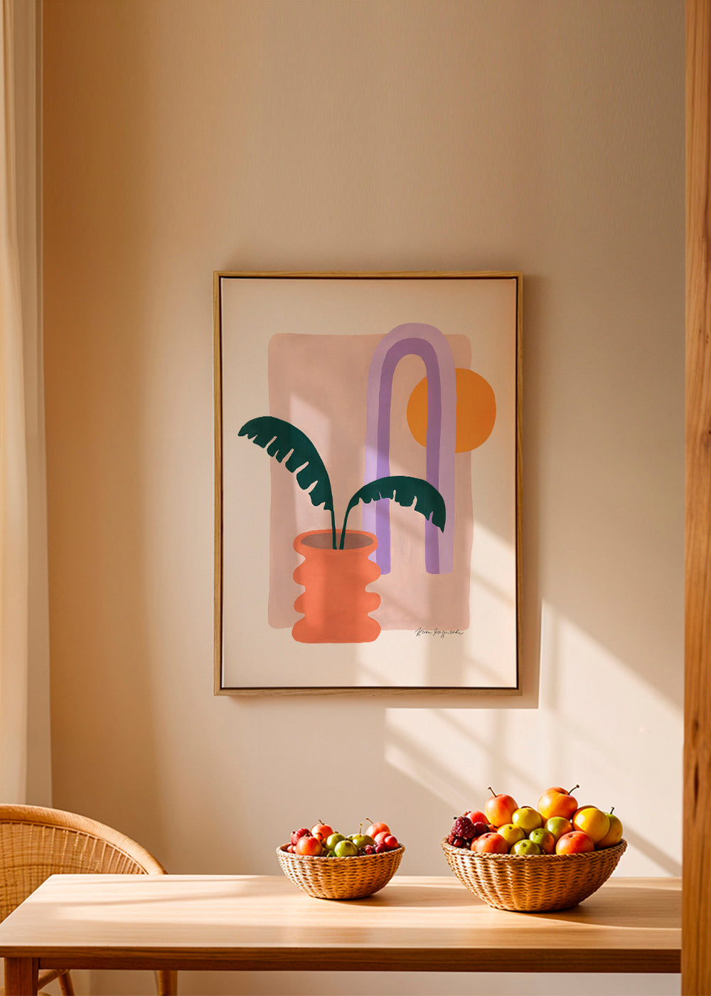 Botanisk plakat med plante i terracotta krukke
