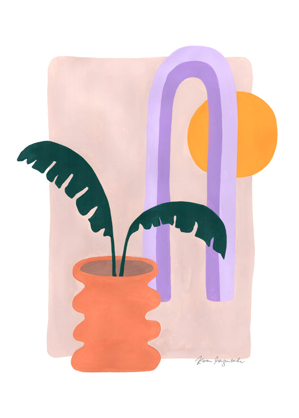 Botanisk plakat med plante i terracotta krukke