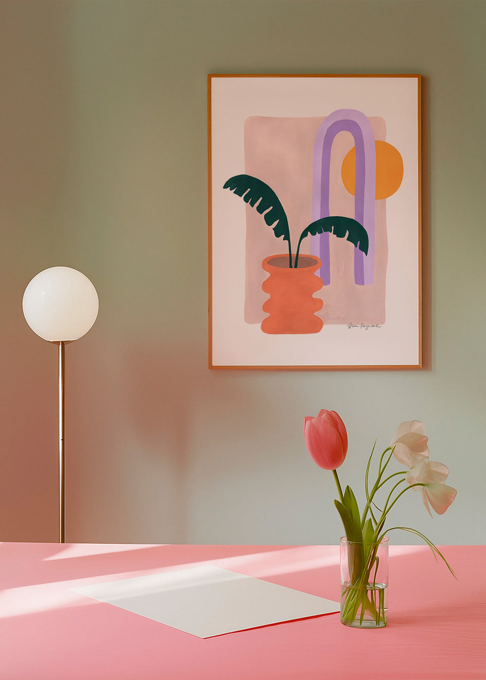 Botanisk plakat med plante i terracotta krukke