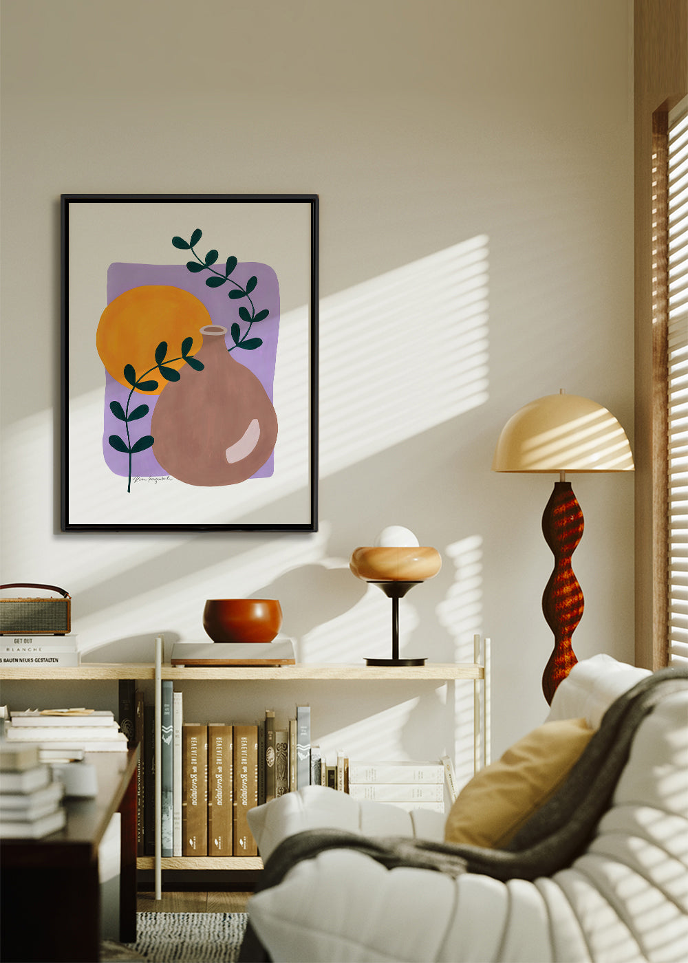 Botanisk plakat med vase og gren