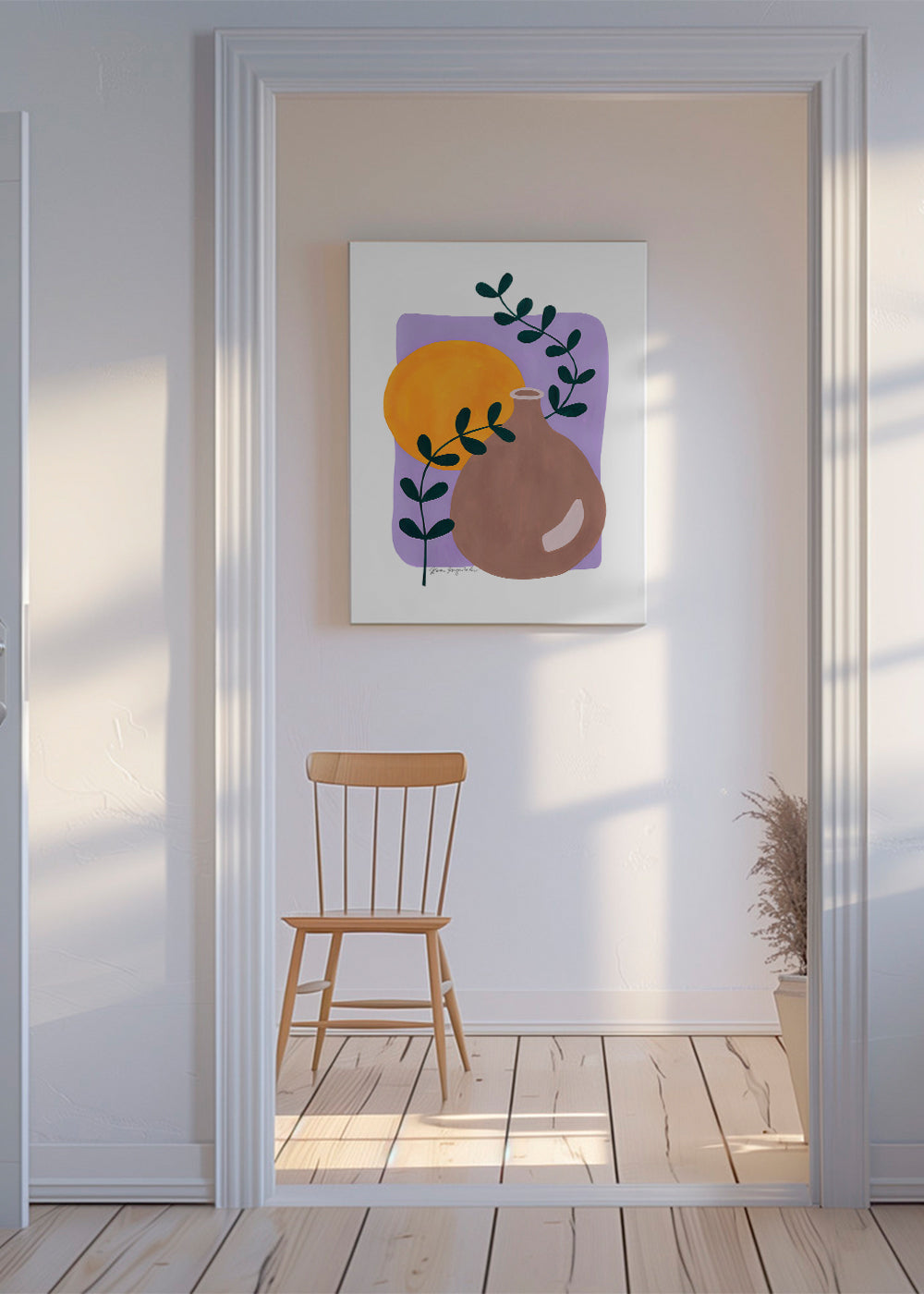 Botanisk plakat med vase og gren