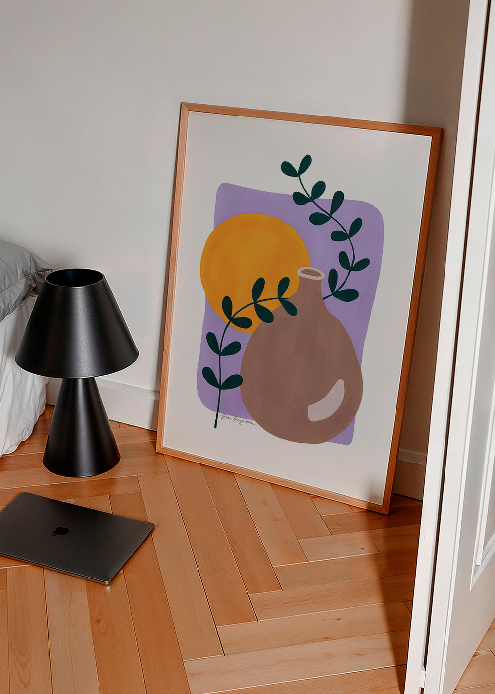 Botanisk plakat med vase og gren