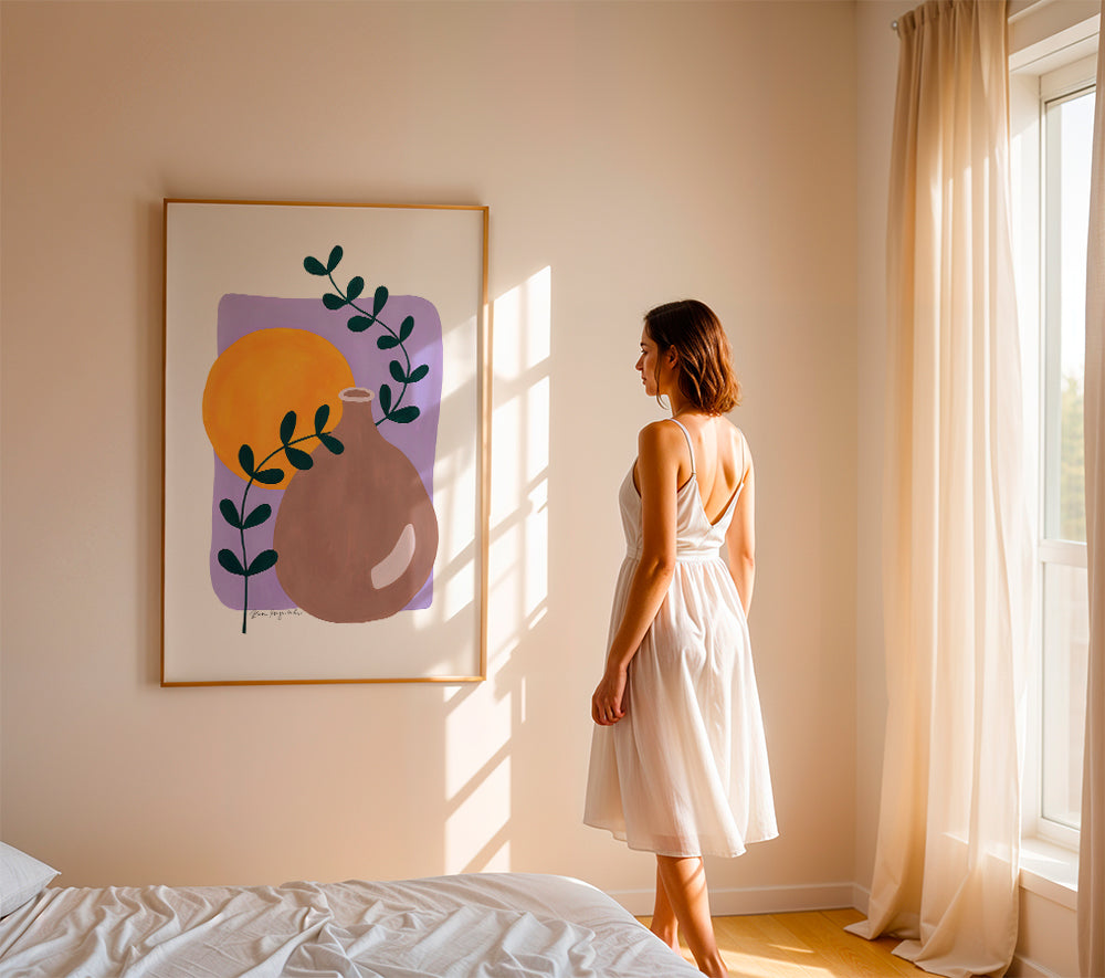 Botanisk plakat med vase og gren