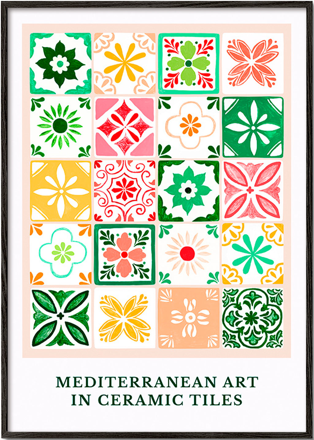 Botanisk plakat med middelhavsflise-motiver