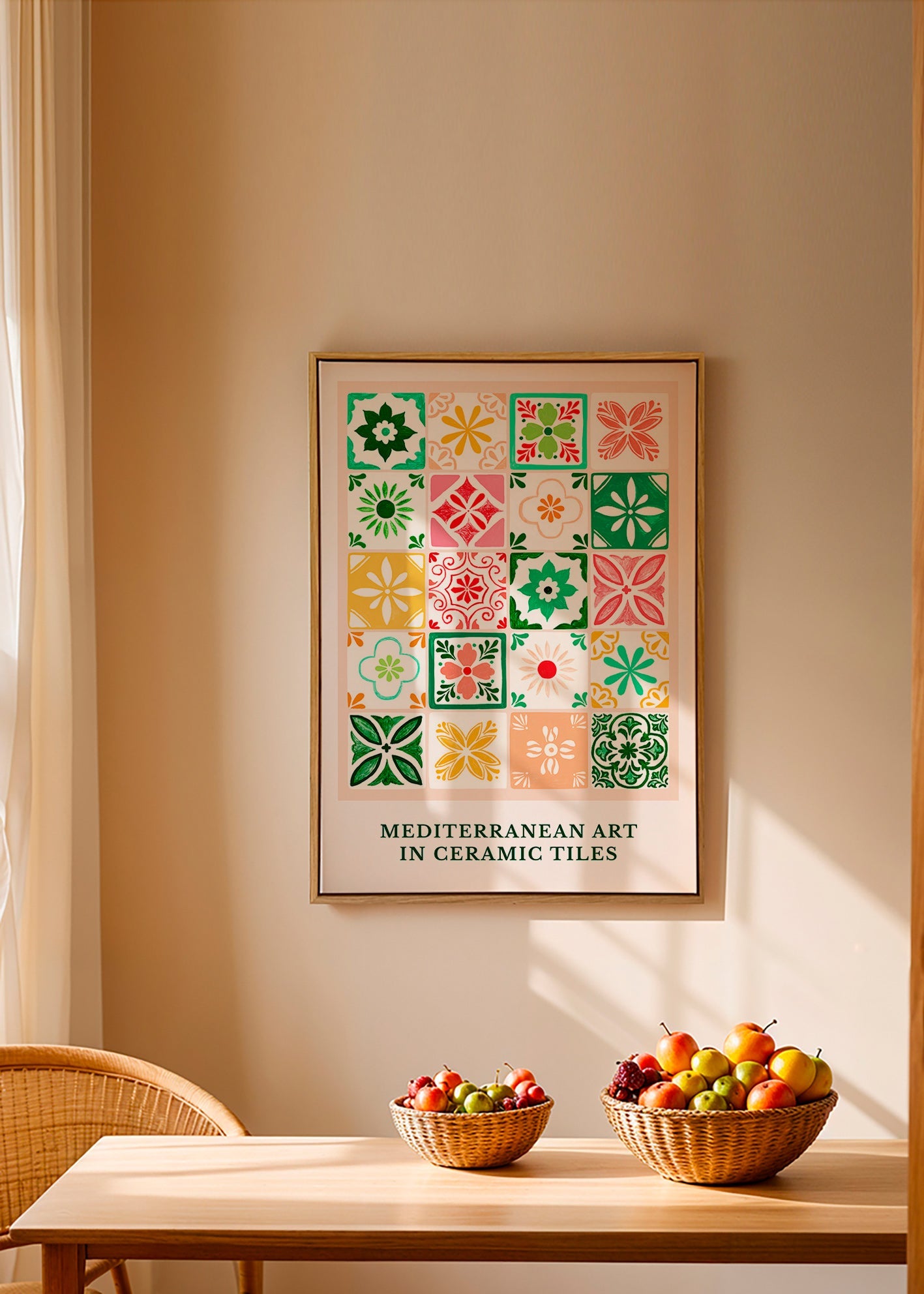 Botanisk plakat med middelhavsflise-motiver