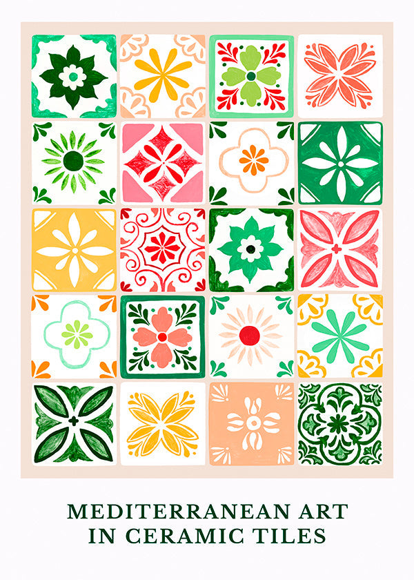 Botanisk plakat med middelhavsflise-motiver