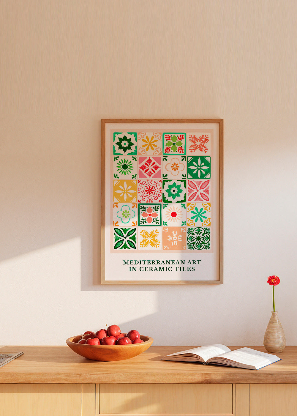 Botanisk plakat med middelhavsflise-motiver
