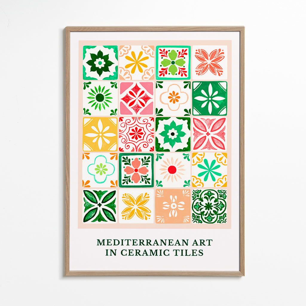 Botanisk plakat med middelhavsflise-motiver