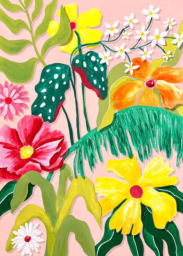 Botanisk plakat med livlige blomster