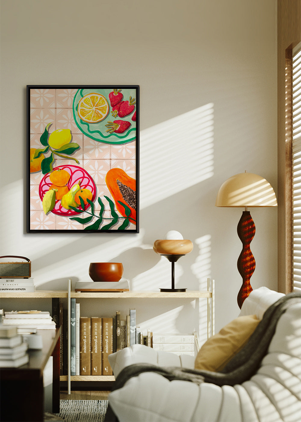 Køkkenkunst med frugt og keramik