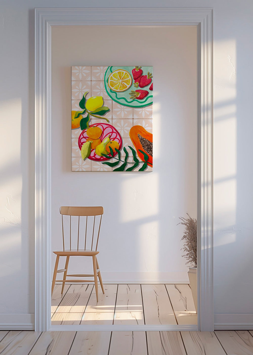 Køkkenkunst med frugt og keramik