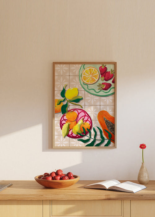 Fruta y Ceramica - Framed poster in an interior