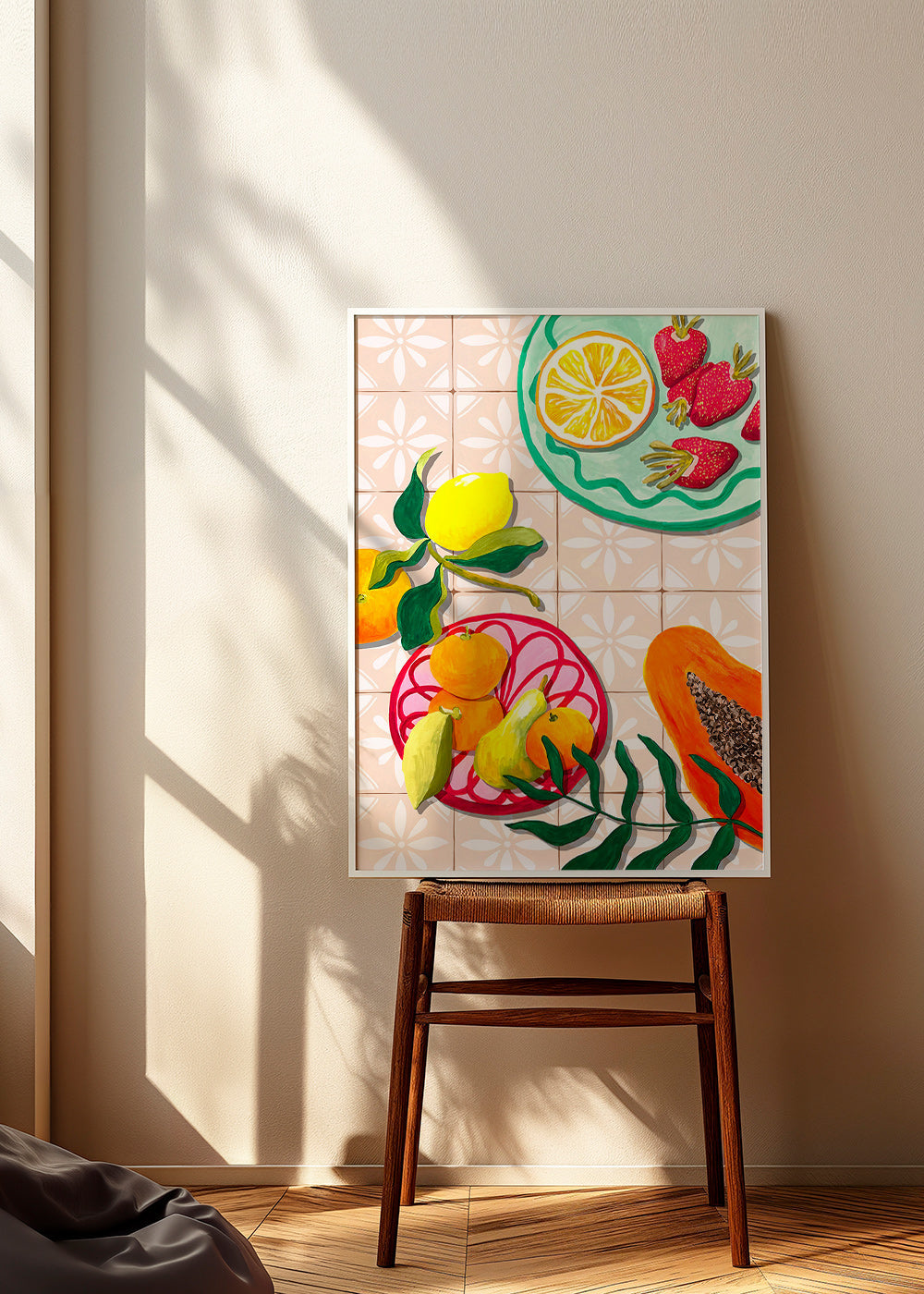 Køkkenkunst med frugt og keramik