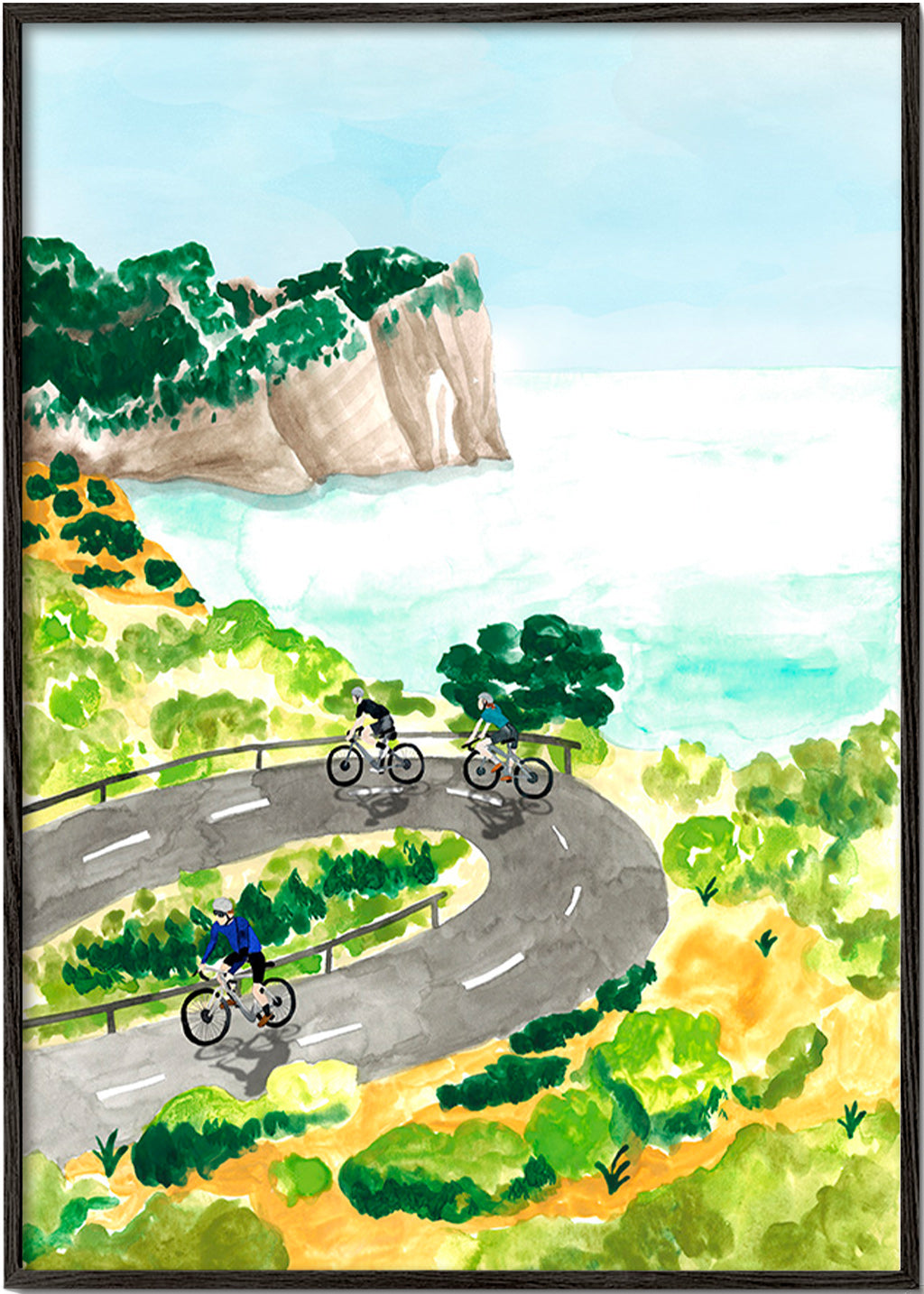 Sportkunst med cykling ved kysten