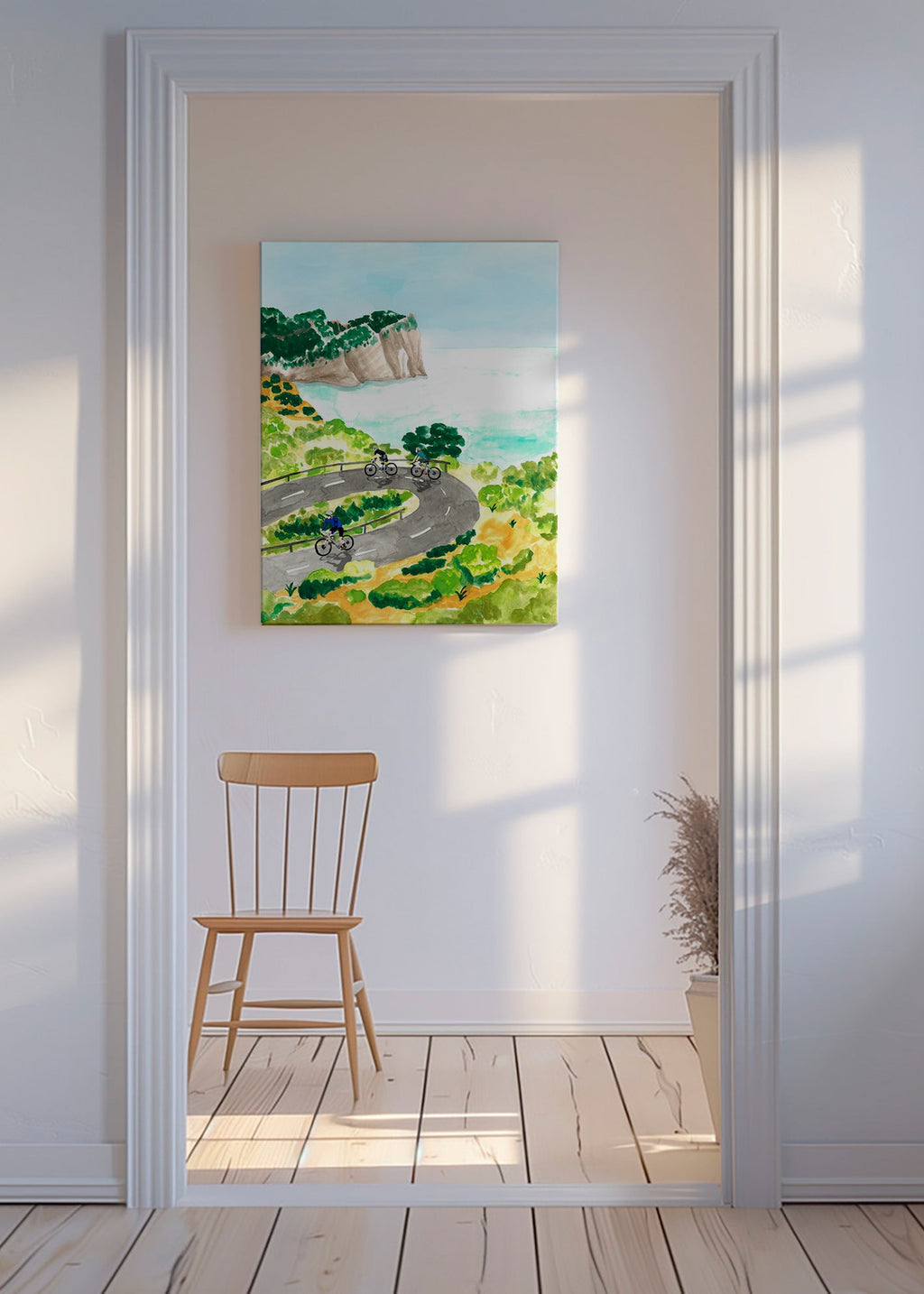 Sportkunst med cykling ved kysten
