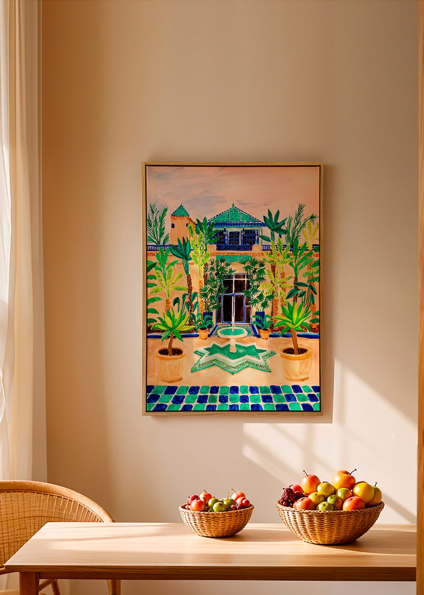 Botanisk plakat Gård med springvand og fliser