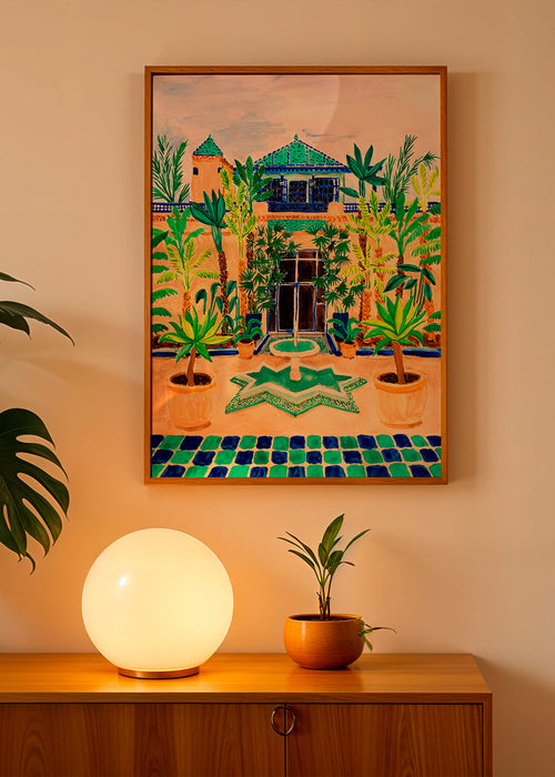 Botanisk plakat Gård med springvand og fliser