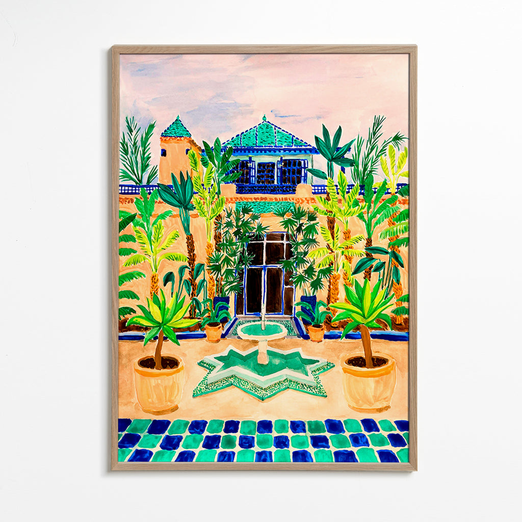 Botanisk plakat Gård med springvand og fliser