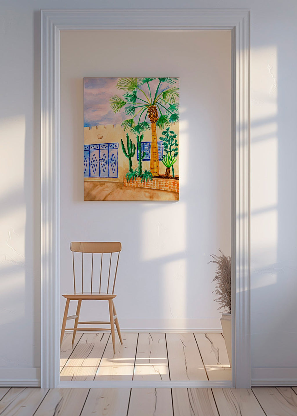 Bykunst: marokkansk gade med palme