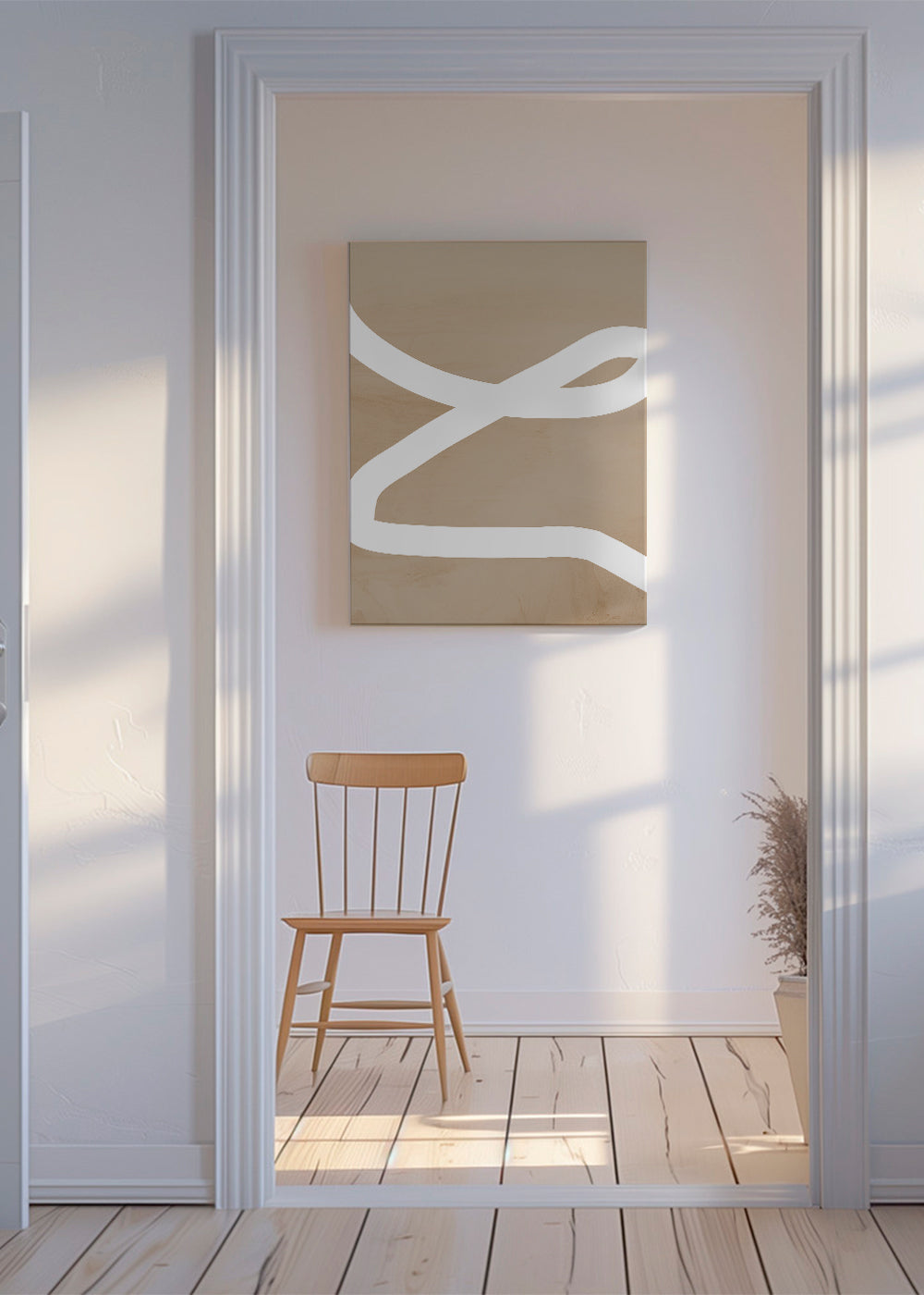 Minimalistisk billede hvid streg på beige