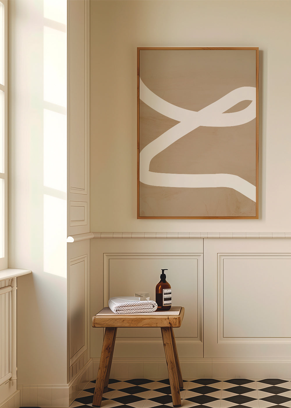 Minimalistisk billede hvid streg på beige