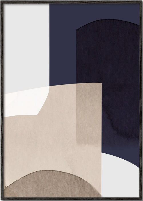 Abstrakt billede beige og blå med lagdelte former