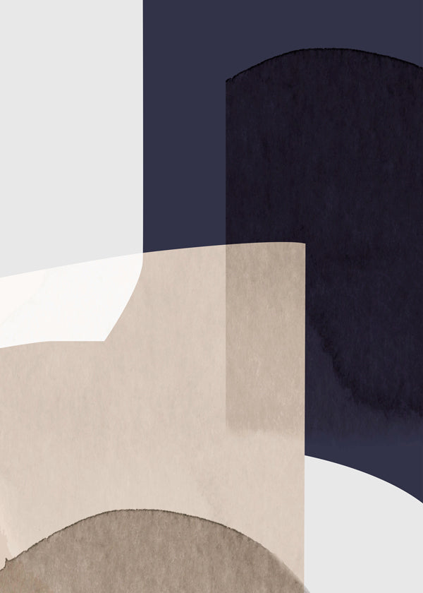 Abstrakt billede beige og blå med lagdelte former