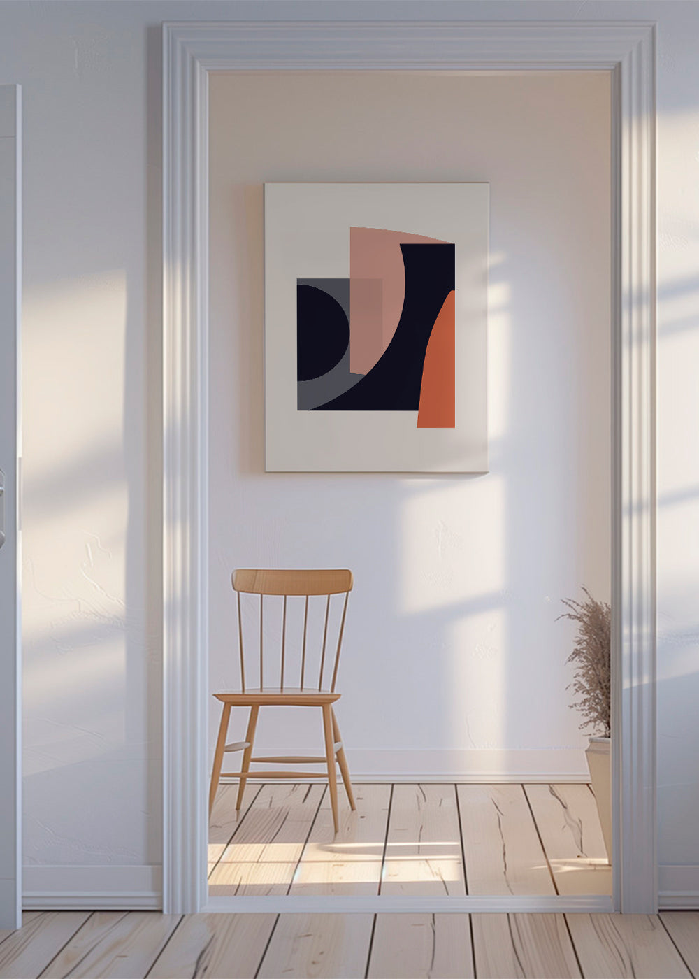 Abstrakt værk med geometriske terrakottaformer