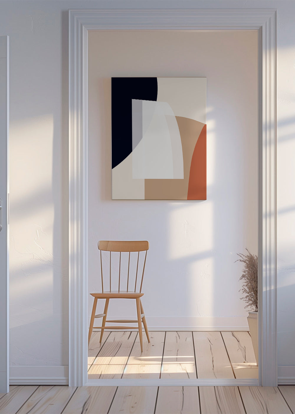 Abstrakt billede med organiske beige og blå former