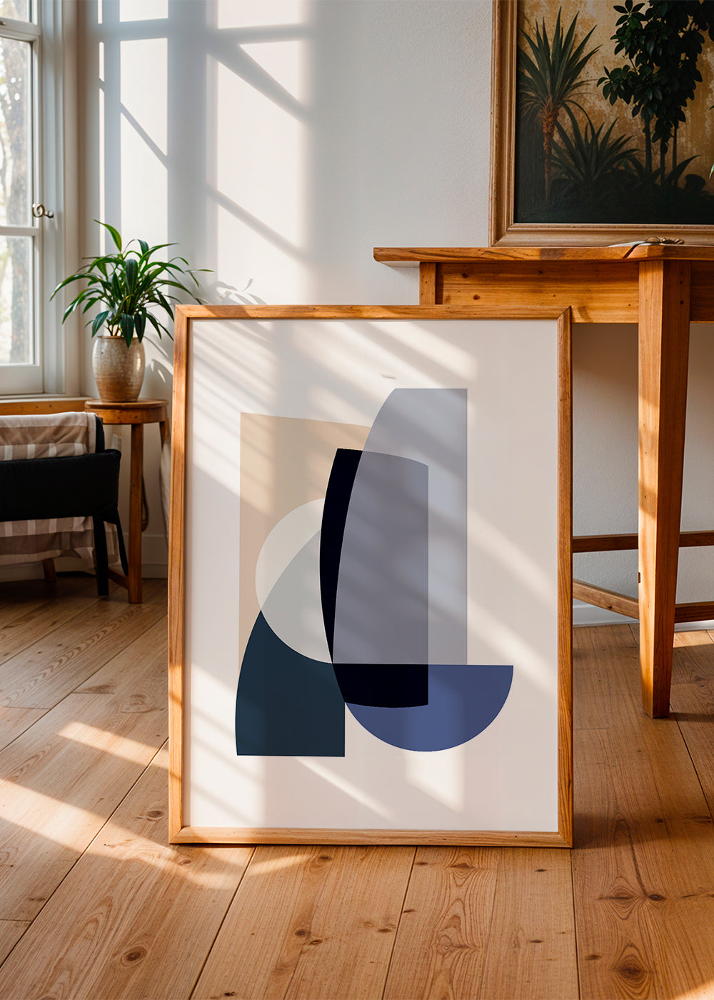 Abstrakt værk med overlappende geometriske former